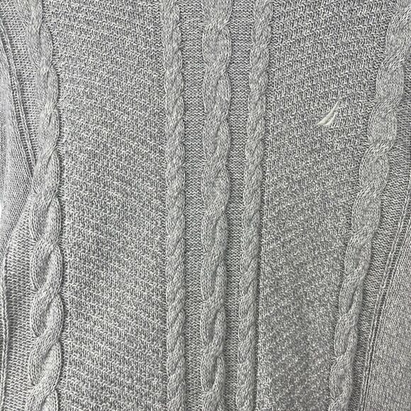 Nautica Mens Cable Knit Sweater Sz L Gray Crew Fisherman Sailing Preppy Casual - Picture 3 of 9